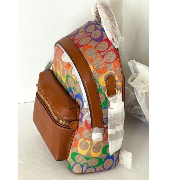 Coach Charter Backpack 18 Small Rainbow Signature Canvas Brown Leather Unisex - Picture 6 of 11